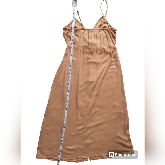 New Mimi Chica tan casual midi dress tie front button down size M - Picture 9 of 13